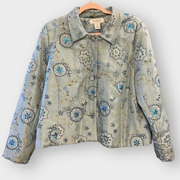 Vintage Judith Hart Blue Silk & Sequins Jacket - Picture 1 of 5